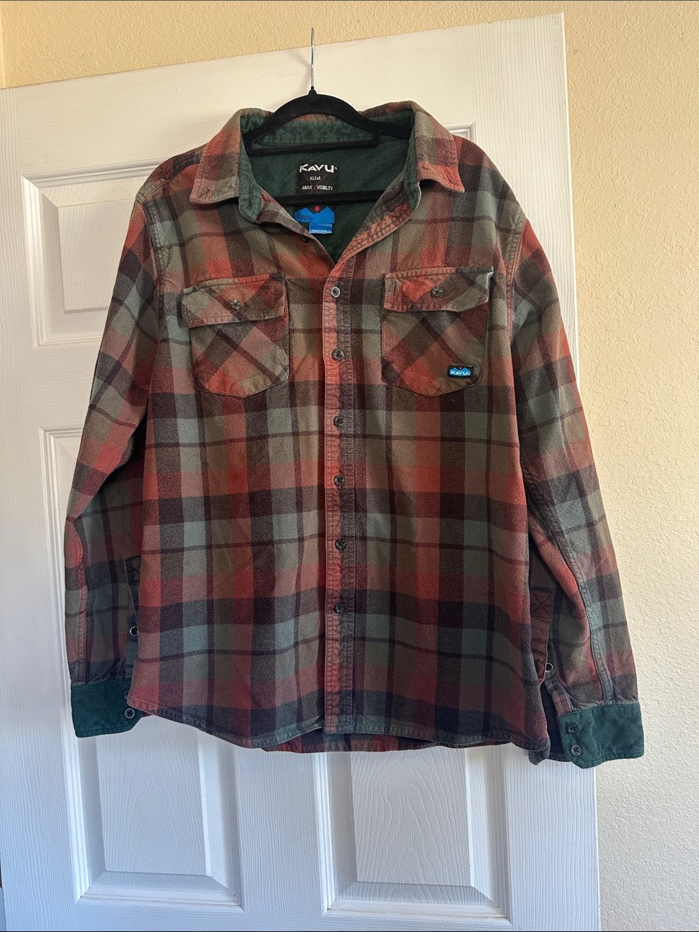 Kavu Plaid Flannel Shirt in Rust, Olive & Gray